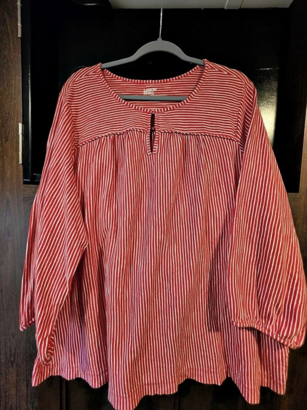 LANDS' END Striped Long Sleeve Top in Red & White Size 2X
